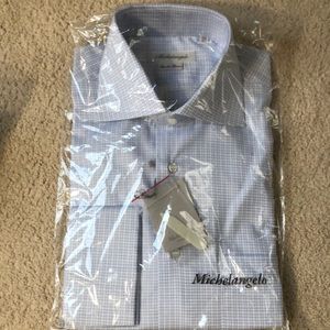 Mens French cuff dress shirt. Elegant blue grid pattern NWT